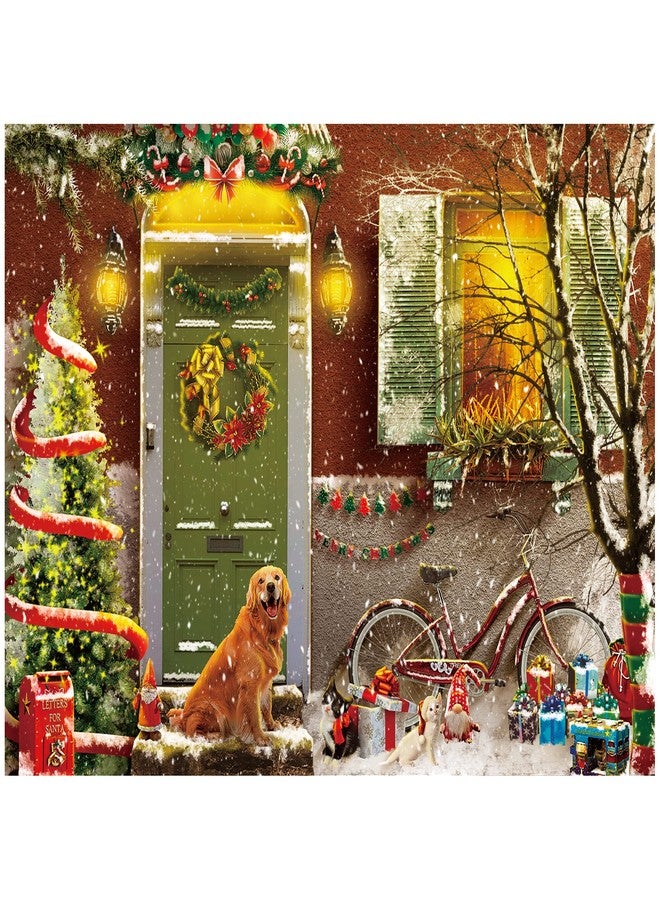 Lavievert Jigsaw Puzzle 500 Piece Puzzle for Adults - Christmas on Doorstep, Smiling Golden Retriever - Image 1